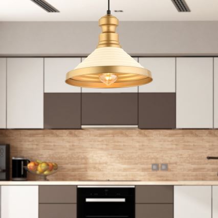 MONZA kábeles függőlámpa 1×E27/40W/230V, átmérő 30 cm, krémszínű/arany