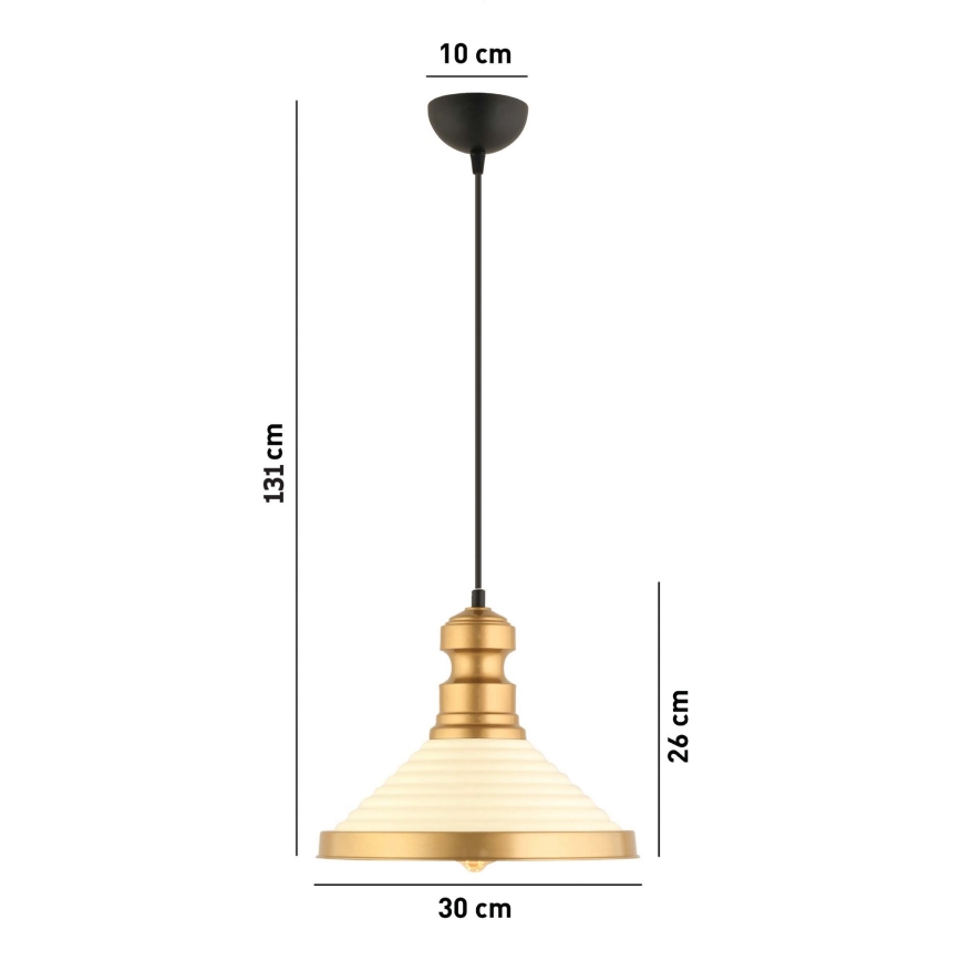 MONZA kábeles függőlámpa 1×E27/40W/230V, átmérő 30 cm, krémszínű/arany