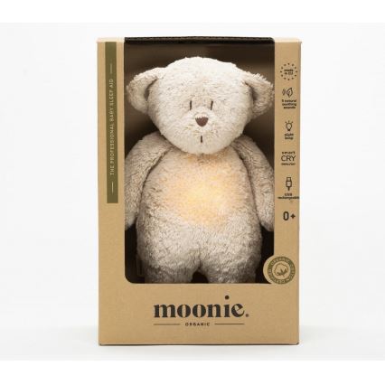 Moonie - Snuggle buddy dallammal és világítással medvebocs 2.0 organic homokos