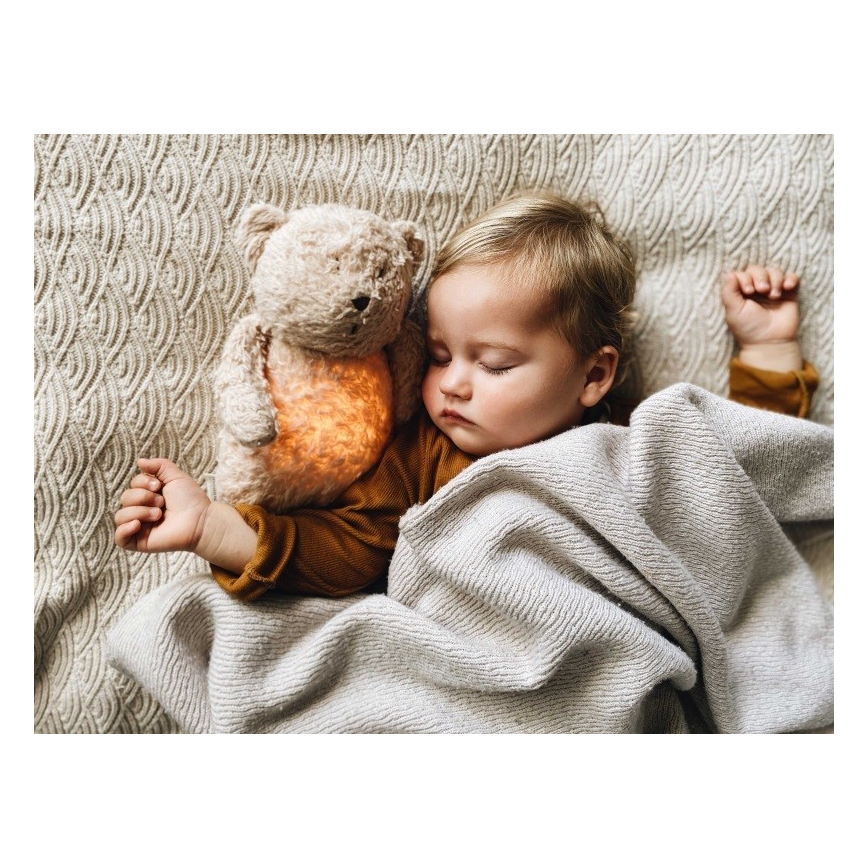 Moonie - Snuggle buddy dallammal és világítással medvebocs organikus rózsa natur