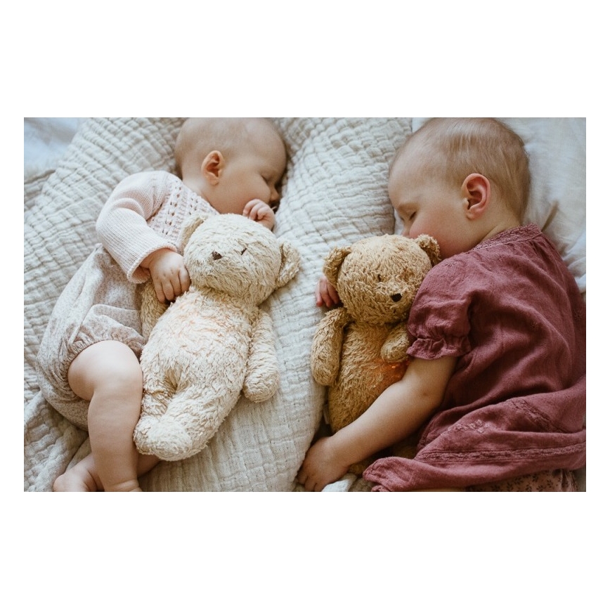 Moonie - Snuggle buddy dallammal és világítással medvebocs organikus rózsa natur