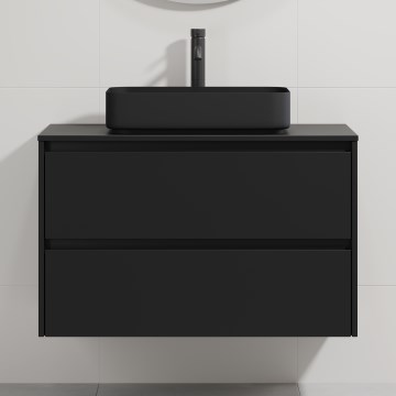 Mosdóval ellátott fürdőszobai szekrény TRONDHEIM/LJORDAL 90x57x46 cm fekete