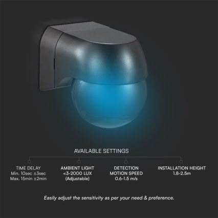 Mozgásérzékelő PIR 180° 400W/230V IP44 fekete