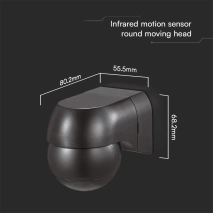 Mozgásérzékelő PIR 180° 400W/230V IP44 fekete