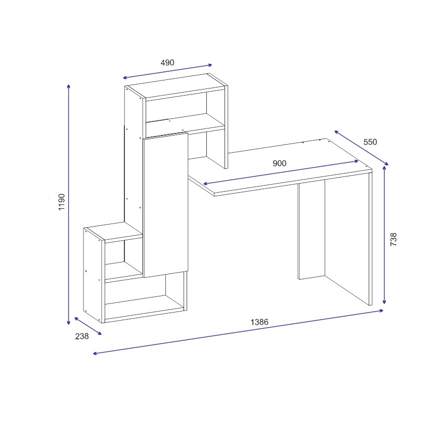 Munkaasztal polccal IRMAK 119x138,6 cm fehér