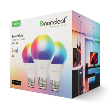 KÉSZLET 3x LED RGBW Dimmelhető izzó ESSENTIALS A60 E27/8,5W/230V CRI 90 2700-6500K Wi-Fi - Nanoleaf