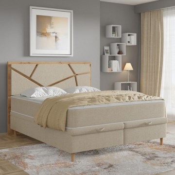 NAOMI kárpitozott ágy 140x200 cm matracokkal és ágyneműtartóval, bézs színű