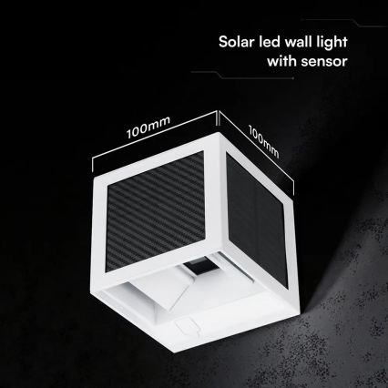 LED napelemes fali lámpa érzékelővel LED/9W/3,7V 3000/4000/6000K IP65 2600 mAh fehér