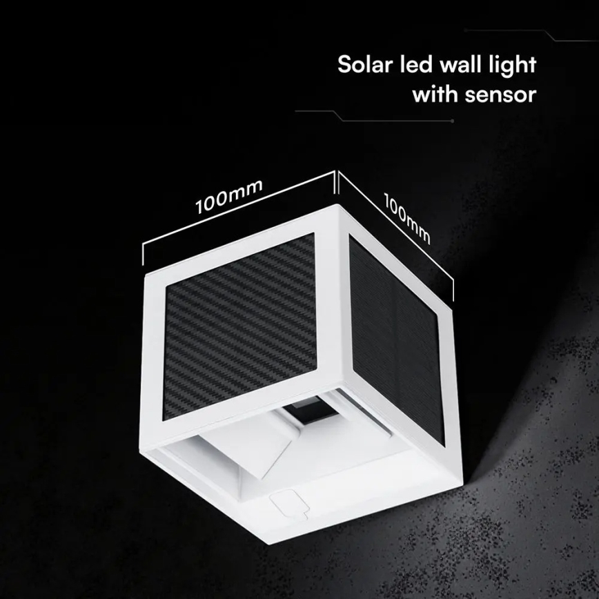 LED napelemes fali lámpa érzékelővel LED/9W/3,7V 3000/4000/6000K IP65 2600 mAh fehér