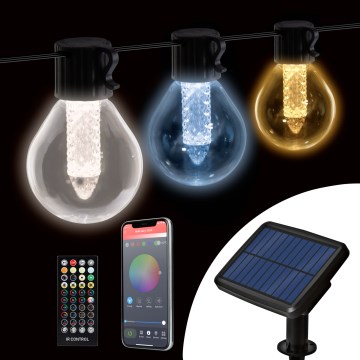 Napelemes, fényerőszabályozható LED fényfüzér 15xLED/1,5W/3,7/5V 2700-10000K 2200 mAh 9 m IP65 fekete + távirányító
