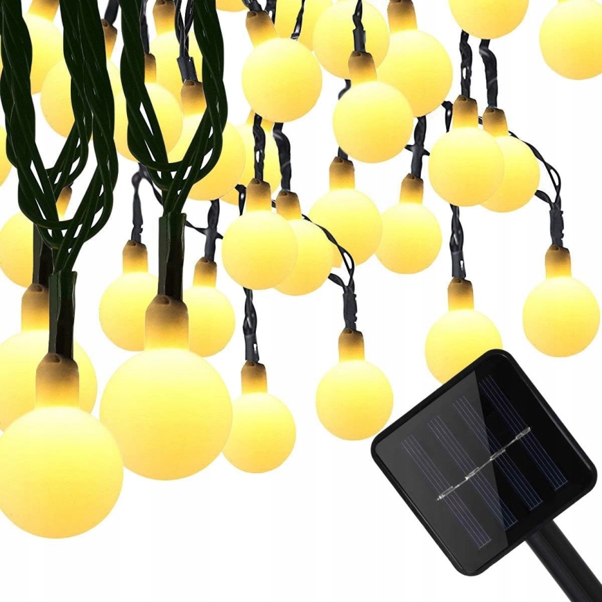 Napelemes LED dekorációs fényfüzér 50 LED/8 funkció 500 mAh 9,5 m IP67 meleg fehér