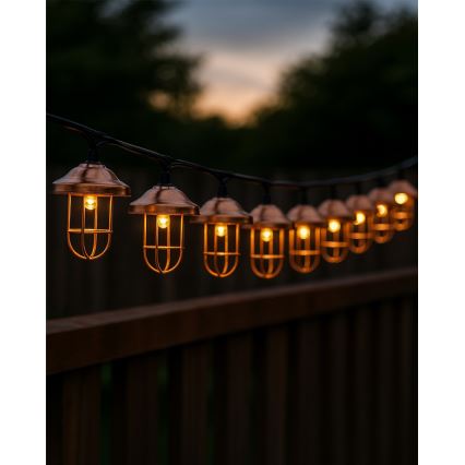 Napelemes LED fényfüzér 10xLED/1,2V 300 mAh 3,8 m IP44 rézszínű