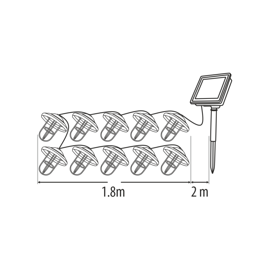 Napelemes LED fényfüzér 10xLED/1,2V 300 mAh 3,8 m IP44 rézszínű