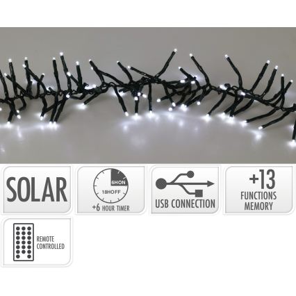 LED napelemes fényfüzér 768xLED/3,7V/13 funkció 1200 mAh 8,6 m IP44 hideg fehér + távirányító