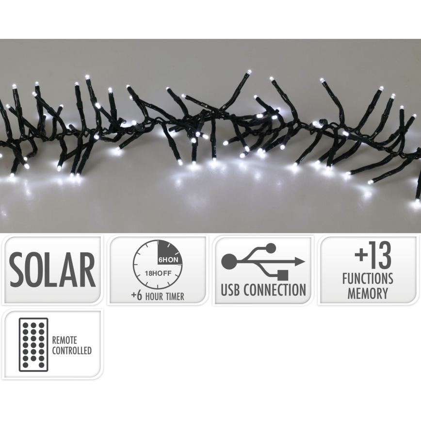 LED napelemes fényfüzér 768xLED/3,7V/13 funkció 1200 mAh 8,6 m IP44 hideg fehér + távirányító