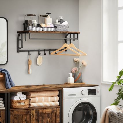 NATE falra szerelhető fogas polccal, barna/fekete