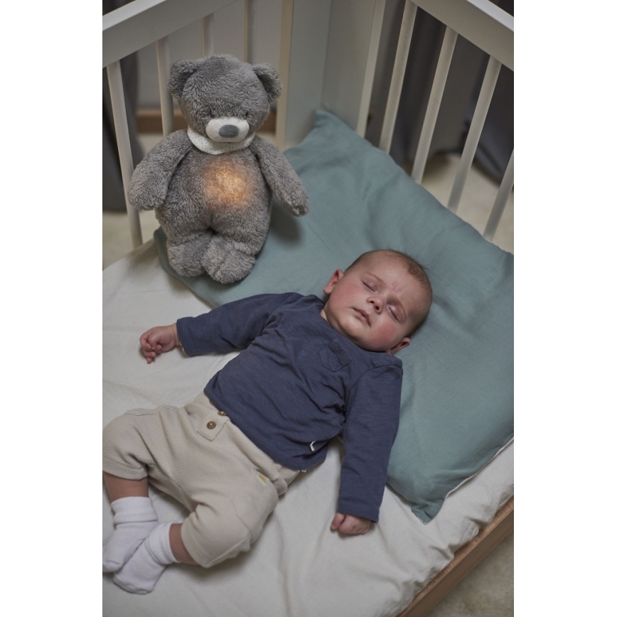 Nattou - Snuggle buddy dallammal és világítással SLEEPY BEAR 4in1 szürke