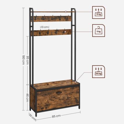 NAVOR álló kabáttartó barna/fekete