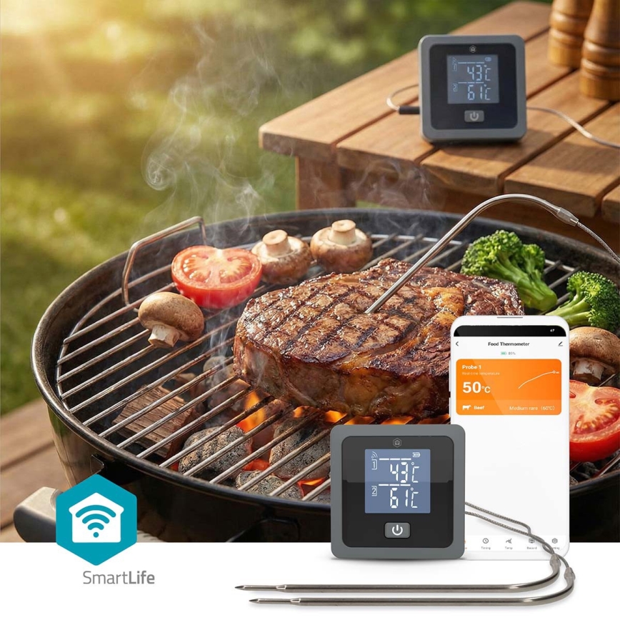 SmartLife okos digitális húshőmérő LCD-kijelzővel 0-300 °C 2xAAA