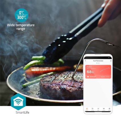 SmartLife okos digitális húshőmérő LCD-kijelzővel 0-300 °C 2xAAA