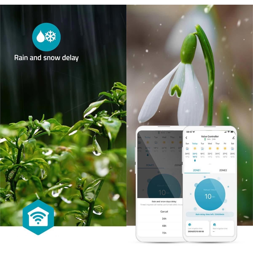 Vízáramlás-szabályozó 4xAA Wi-Fi Tuya IP54