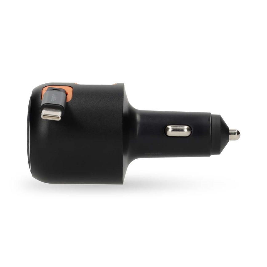 Autós töltő behúzható kábellel Power Delivery 30W 2xUSB-C + 1xUSB-A