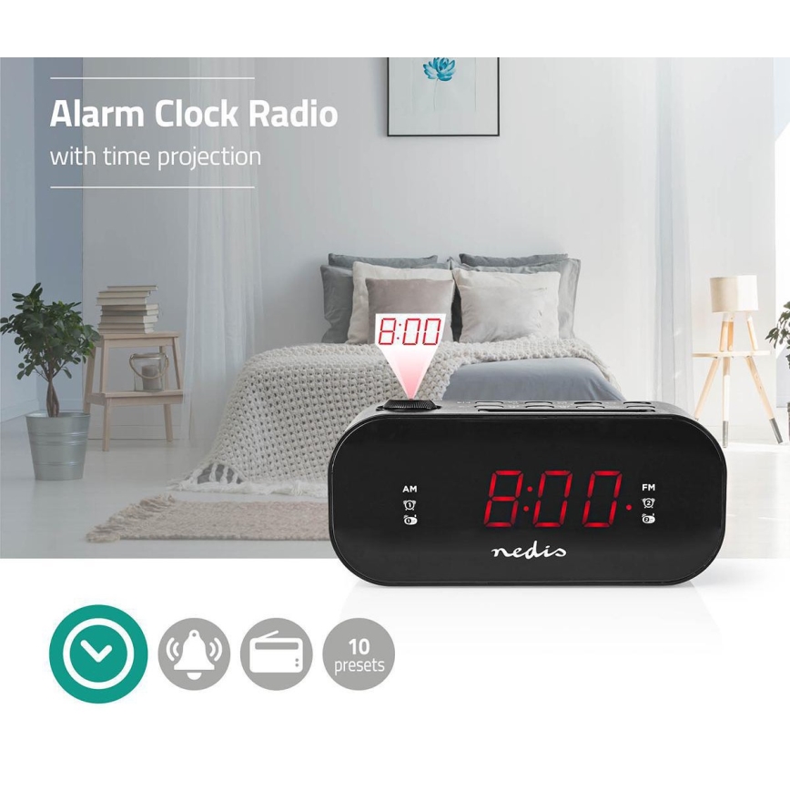 Rádiós ébresztőóra LED kijelzővel és projektorral 230V
