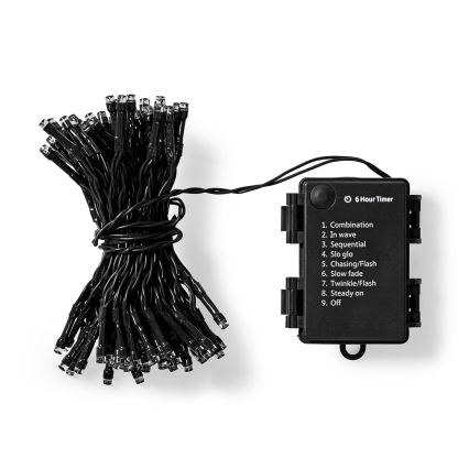 LED kültéri fényfüzér 96xLED/7 üzemmód/3xAA 7,7m IP44 meleg fehér