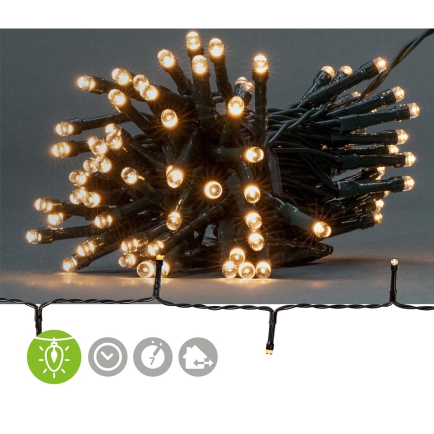 LED kültéri fényfüzér 96xLED/7 üzemmód/3xAA 7,7m IP44 meleg fehér