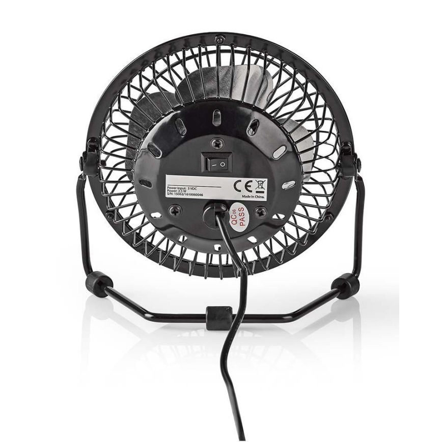 3 W-os USB asztali ventilátor, 10 cm, fekete