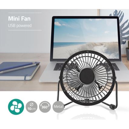 3 W-os USB asztali ventilátor, 10 cm, fekete