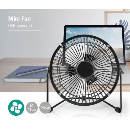 Asztali ventilátor 3W/USB 15 cm fekete