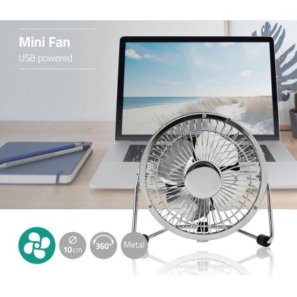 Asztali ventilátor 3W/USB 10 cm fényes króm