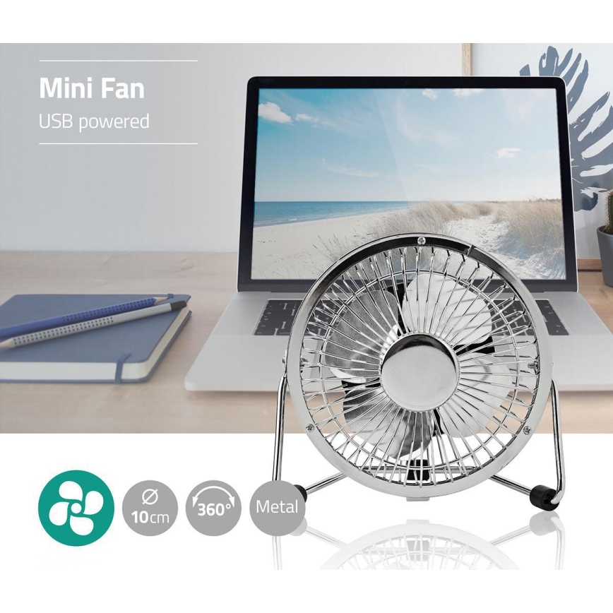 Asztali ventilátor 3W/USB 10 cm fényes króm