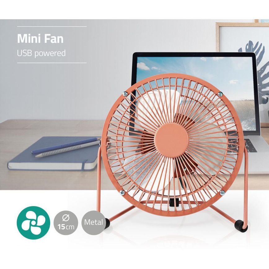 Asztali ventilátor 3W/USB 15 cm rózsaarany