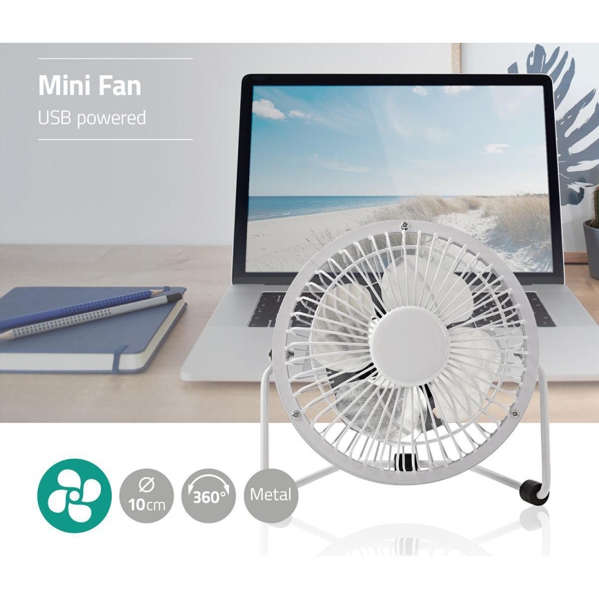 Asztali ventilátor 3W/USB 10 cm fehér