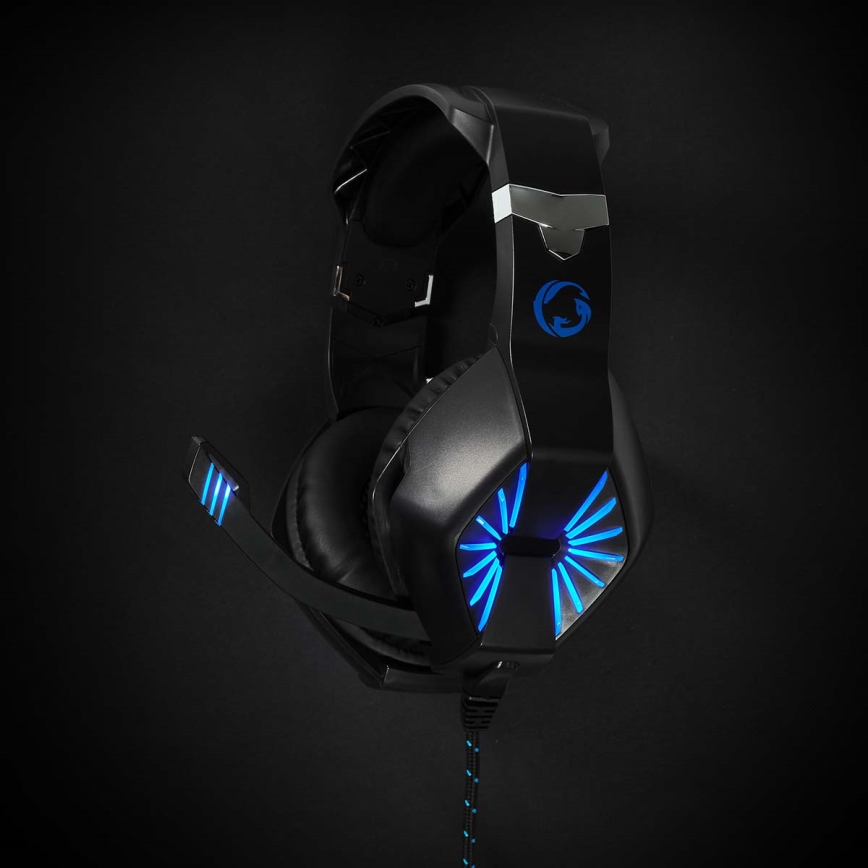 LED Gaming fejhallgató mikrofonnal fekete/kék