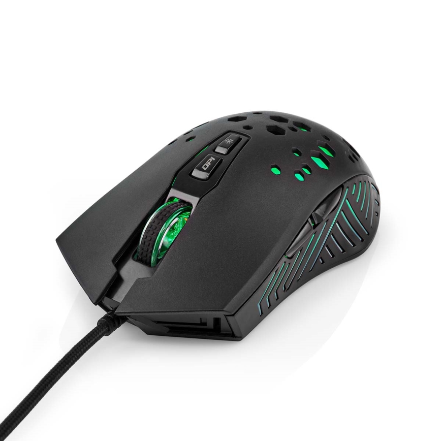 LED Gaming egér 800/1200/2400/3200/4800/7200 DPI 7 gombos fekete