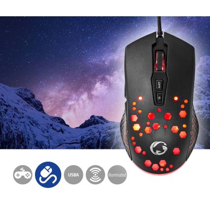 LED Gaming egér 800/1200/2400/3200/4800/7200 DPI 7 gombos fekete