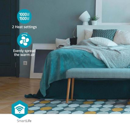 Ventilátor kerámia fűtőelemmel Smartlife 1000/1500W/230V Wi-Fi Tuya + távirányító