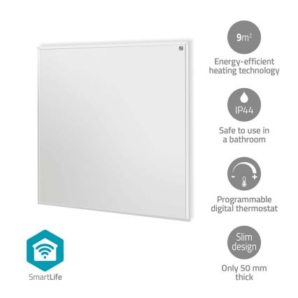 Infravörös fűtőpanel 350W/230V 59,8x62 cm IP44 Wi-Fi Tuya + távirányító