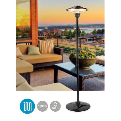 Kültéri elektromos hősugárzó + állvány 200 cm 1500W/230V terasz infravörös fűtőtest IP34