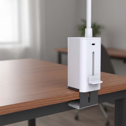 Fényerőszabályozható LED asztali lámpa, újratölthető, érintéses, hajlítható kialakítás, csíptetővel, 5W/1200 mAh, fehér