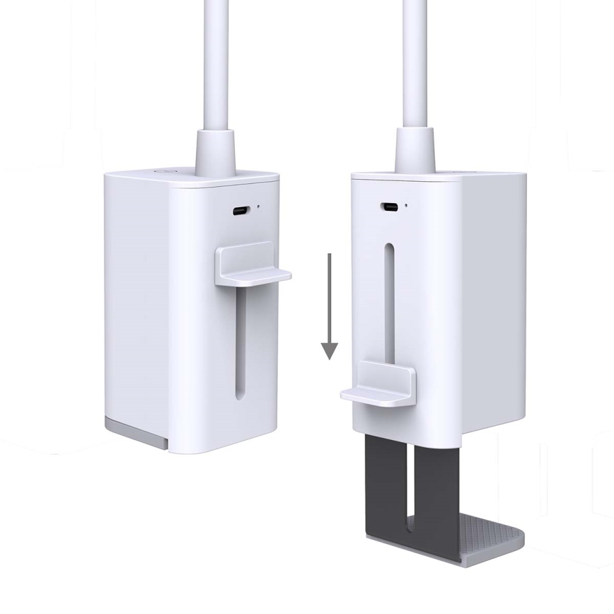 Fényerőszabályozható LED asztali lámpa, újratölthető, érintéses, hajlítható kialakítás, csíptetővel, 5W/1200 mAh, fehér