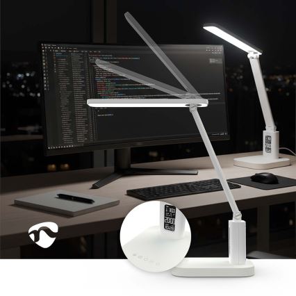 Dimmelhető, újratölthető, érintésvezérelt asztali LED-lámpa kijelzővel LED/7,5W/1200 mAh 3000/4000/5700K CRI 90 fehér