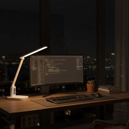 Dimmelhető, újratölthető, érintésvezérelt asztali LED-lámpa kijelzővel LED/7,5W/1200 mAh 3000/4000/5700K CRI 90 fehér