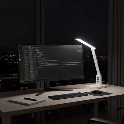 Dimmelhető, újratölthető, érintésvezérelt asztali LED-lámpa kijelzővel LED/7,5W/1200 mAh 3000/4000/5700K CRI 90 fehér