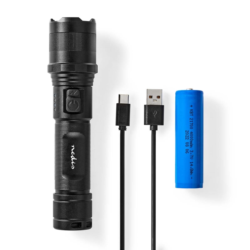 Fényerőszabályozható, újratölthető alumínium LED zseblámpa LED/10W/5V 2200 mAh IPX4 fekete