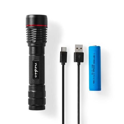 Fényerőszabályozható, újratölthető alumínium zseblámpa LED/10W/5V 2200 mAh IPX7 fekete