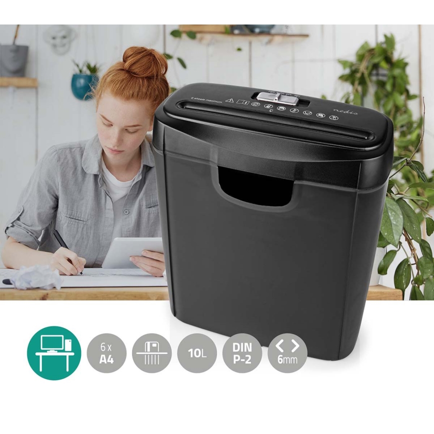 A4-es papírmegsemmisítő, 10 l űrtartalom, 230 V, fekete